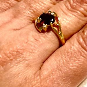 14kt HG Electroplated Garnet and Diamond Ring